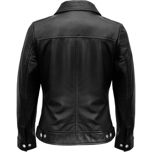 Women's Real Lambskin Outwear Jackets Stylish Turn Down Collar Black Leather - Picture 4 of 5